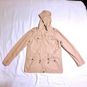 New Look Hooded Utility Cargo Field Jacket Sz M Pink Military Style Retro Coat
